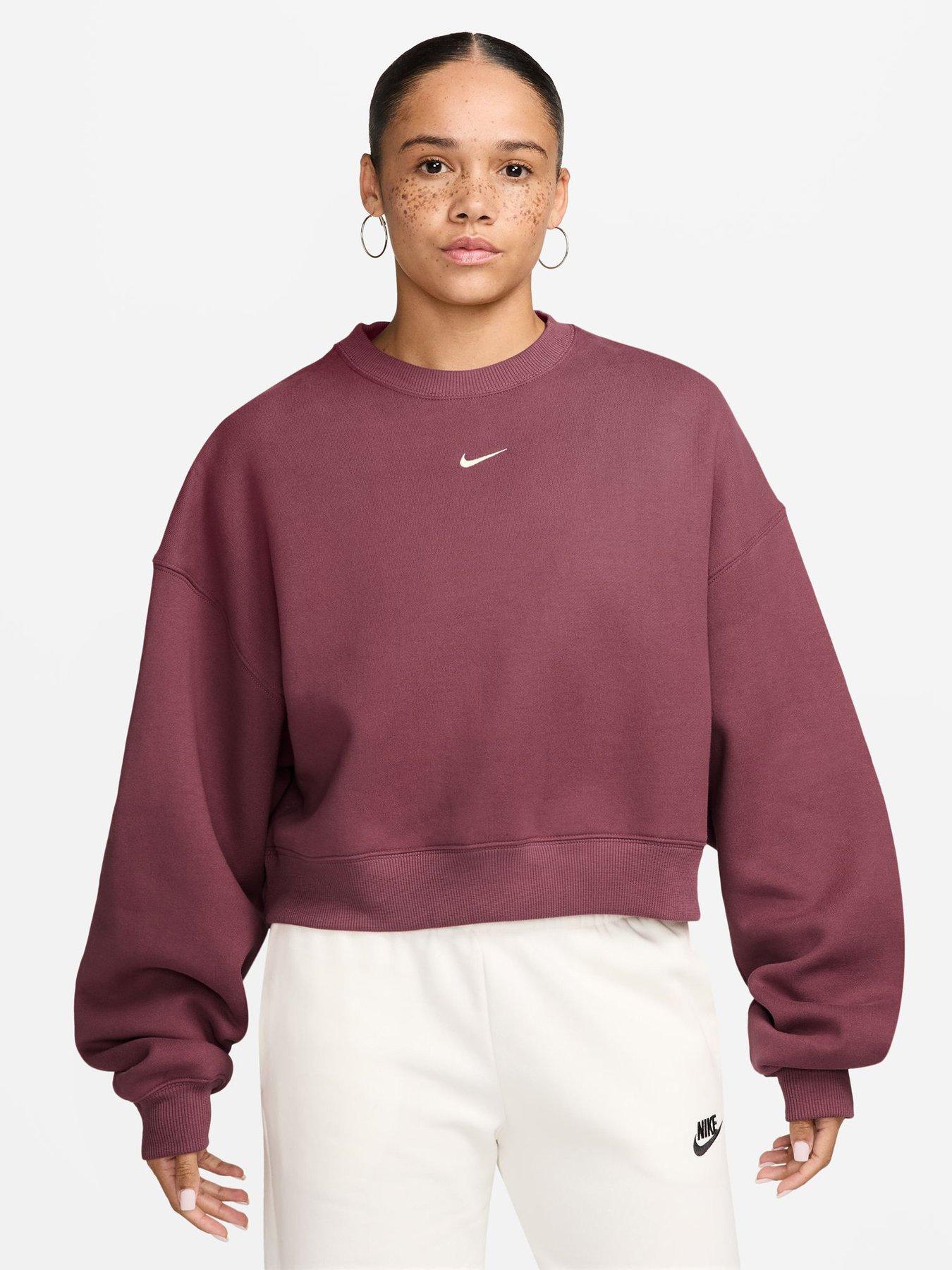 Image 1 of 3 of Nike Womens Studio Fleece Oversized Crop Crew Sweatshirt - Pink