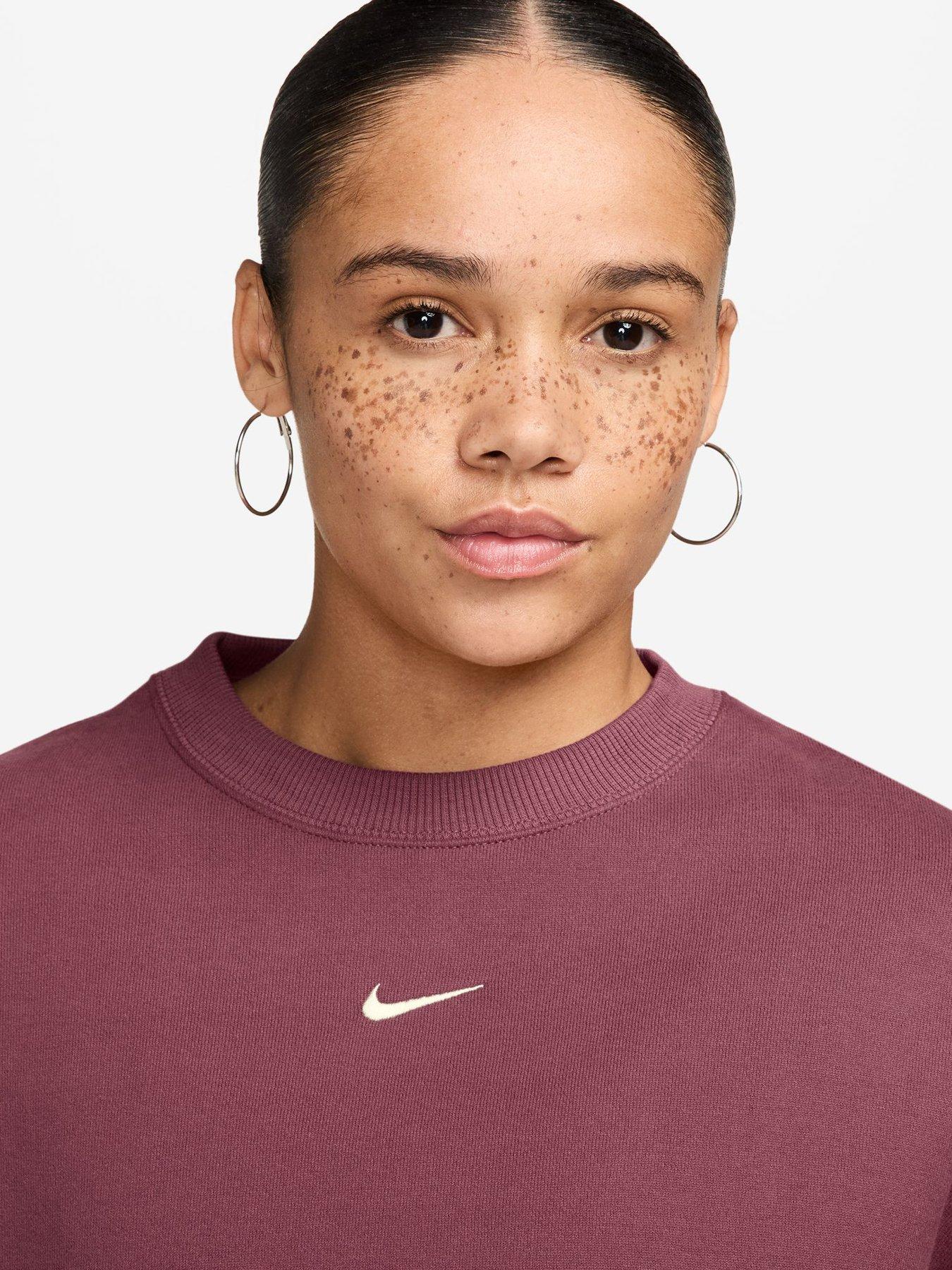 Image 3 of 3 of Nike Womens Studio Fleece Oversized Crop Crew Sweatshirt - Pink