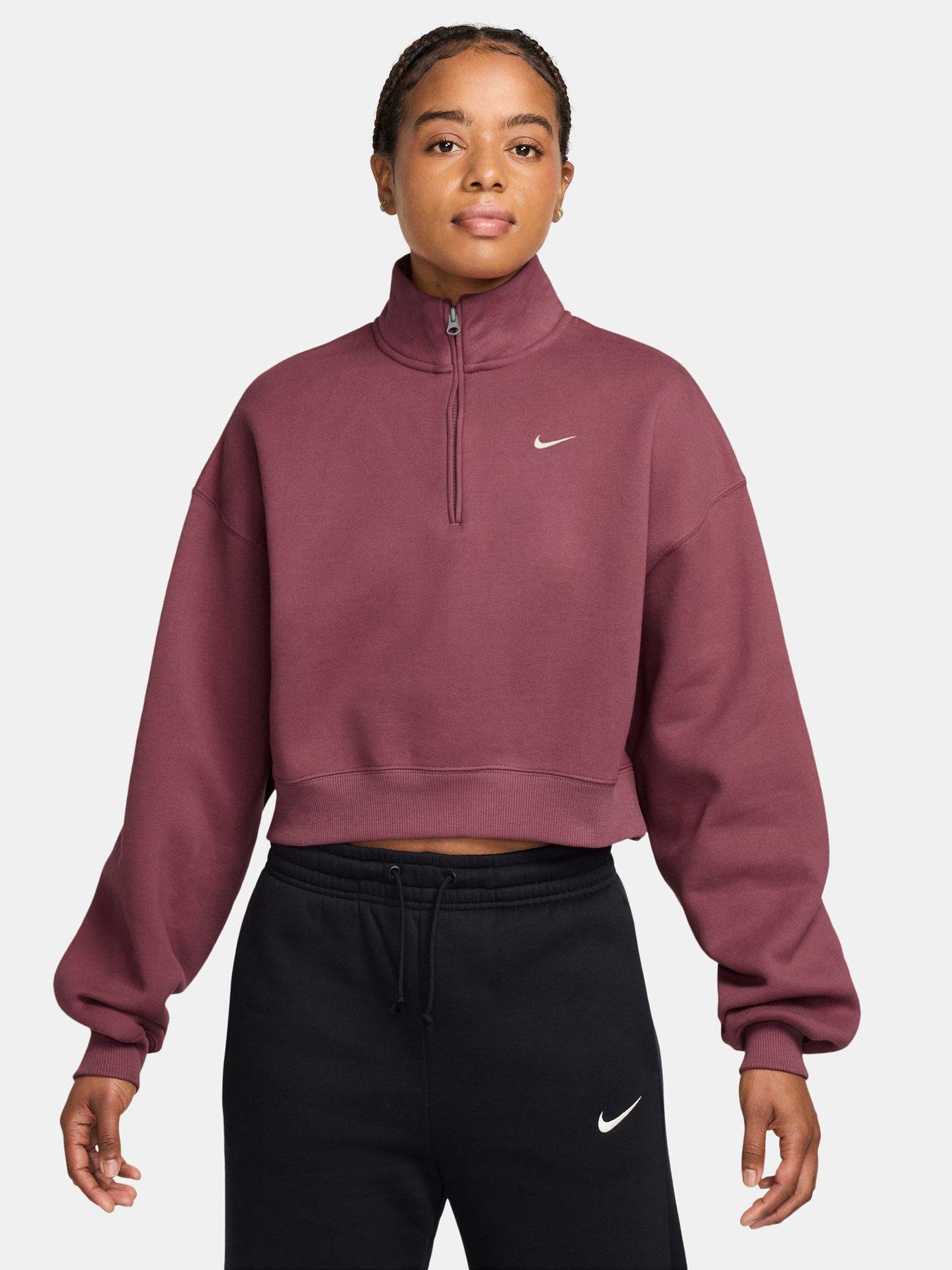 Image 1 of 3 of Nike Womens Studio Fleece Oversized 1/4 Zip Sweatshirt - Pink