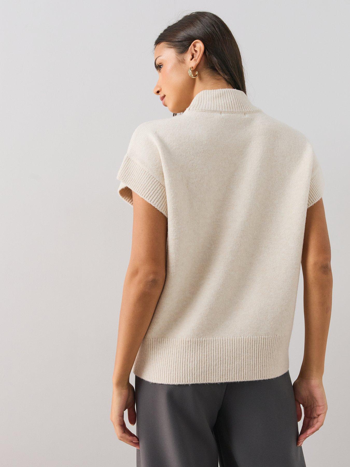 Image 2 of 6 of The Very Collection Womens Style Yarn Funnel Neck Sleeveless Tank With Wool - Cream