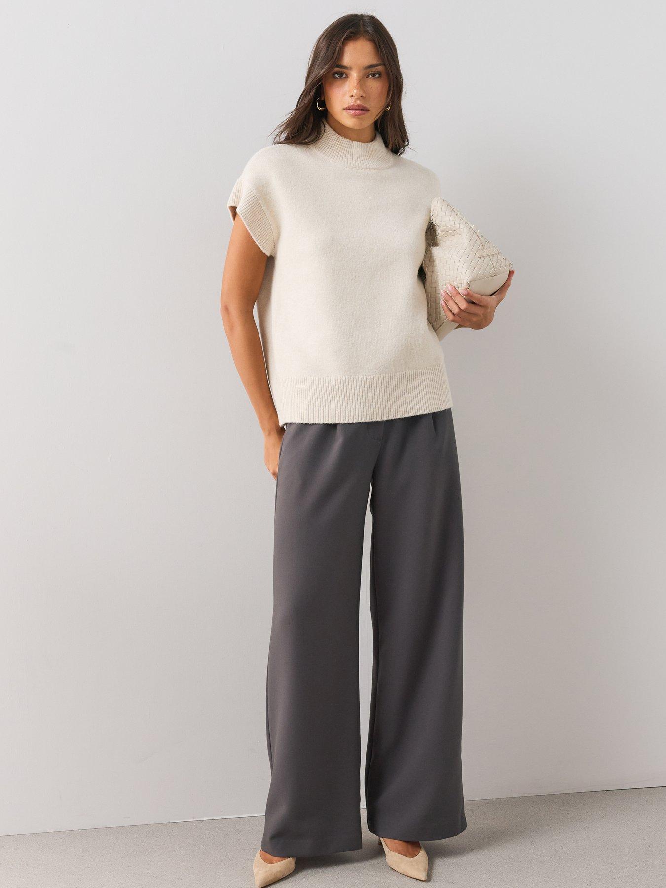 Image 3 of 6 of The Very Collection Womens Style Yarn Funnel Neck Sleeveless Tank With Wool - Cream