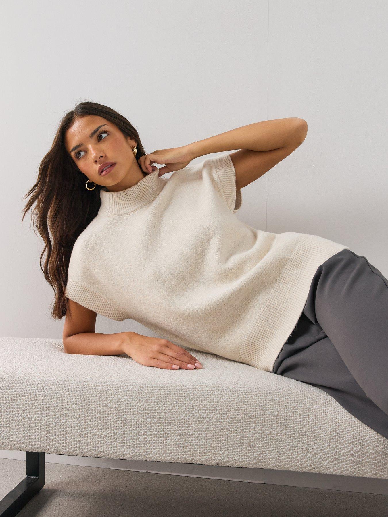 Image 4 of 6 of The Very Collection Womens Style Yarn Funnel Neck Sleeveless Tank With Wool - Cream