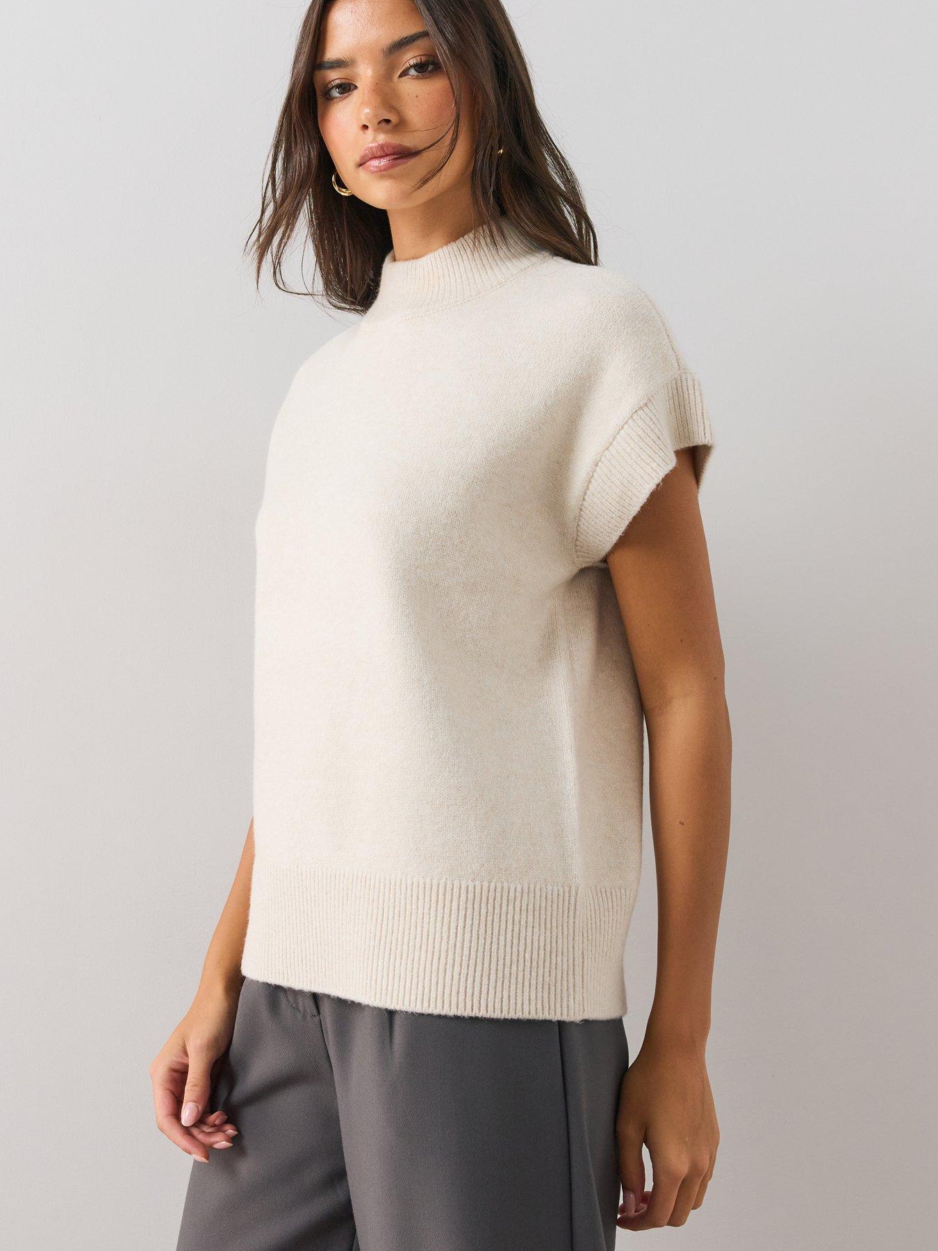 Image 5 of 6 of The Very Collection Womens Style Yarn Funnel Neck Sleeveless Tank With Wool - Cream