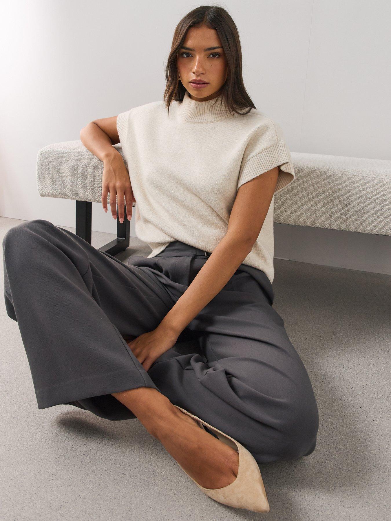 Image 6 of 6 of The Very Collection Womens Style Yarn Funnel Neck Sleeveless Tank With Wool - Cream
