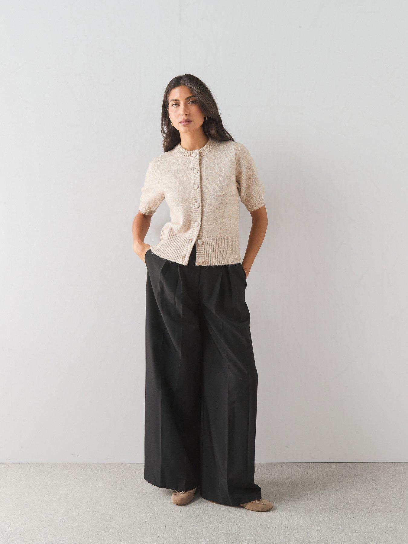 The Very Collection Timeless Yarn Short Sleeve Puff Sleeve Cardigan - Beige