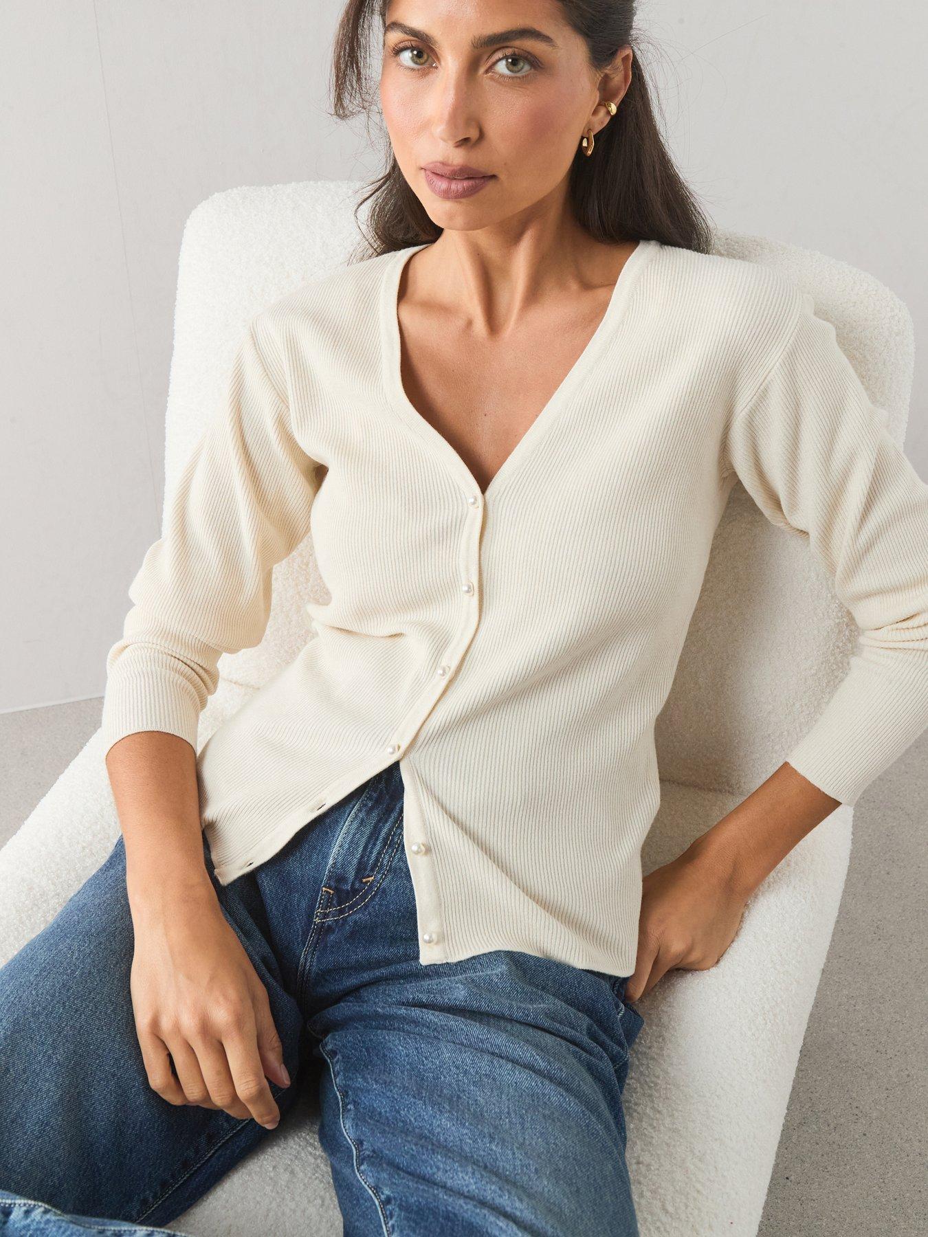 The Very Collection Classic Comfort V Neck Cardigan With Pearl Button - Cream