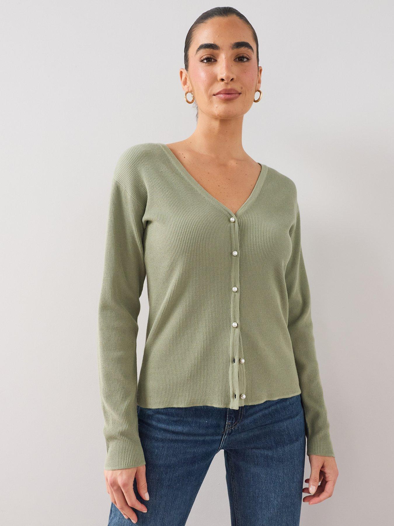 The Very Collection Classic Comfort V Neck Cardigan With Pearl Buttons - Green