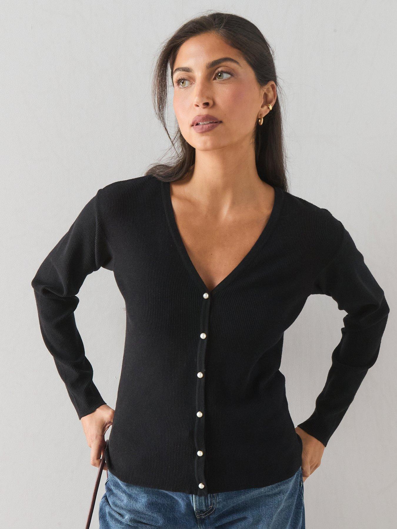 The Very Collection Classic Comfort V Neck Cardigan With Pearl Button - Black