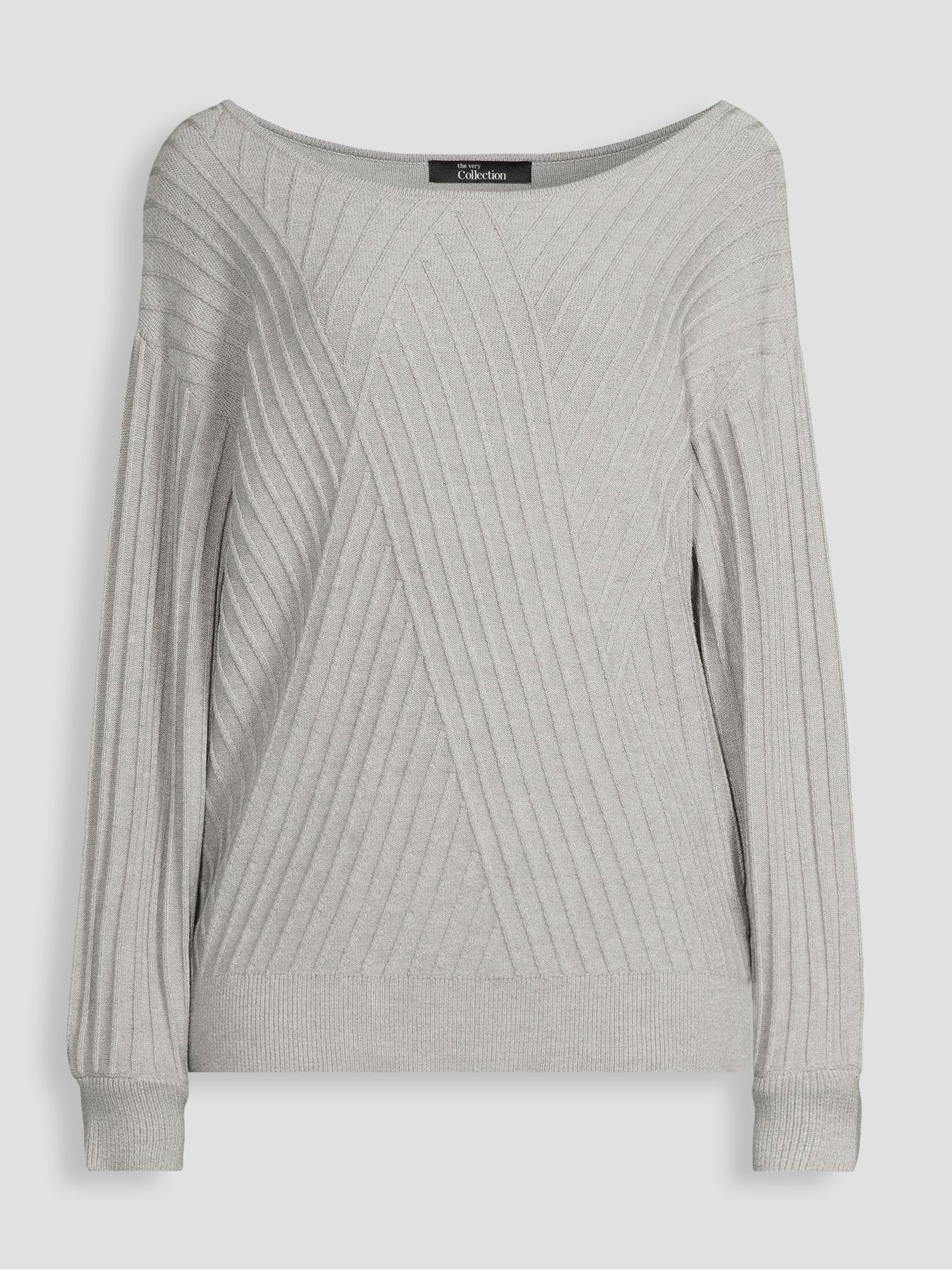 Image 7 of 7 of The Very Collection Classic Comfort Stitch Interest Jumper - Grey