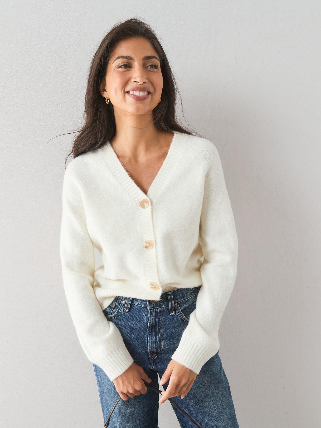 The Very Collection Style Yarn V Neck Cardigan With Wool - Cream