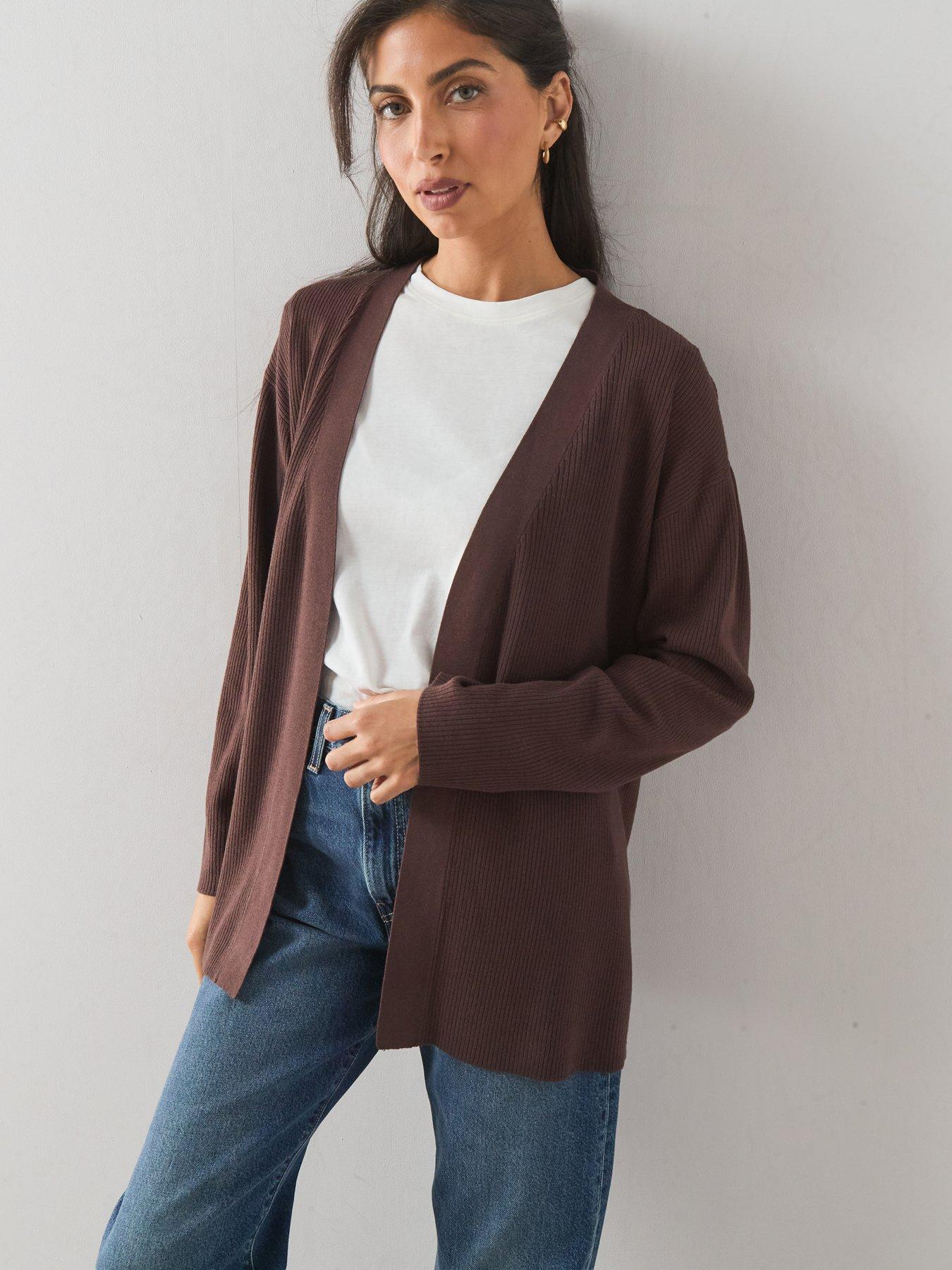 The Very Collection Classic Comfort Ribbed Edge To Edge Cardigan - Chocolate