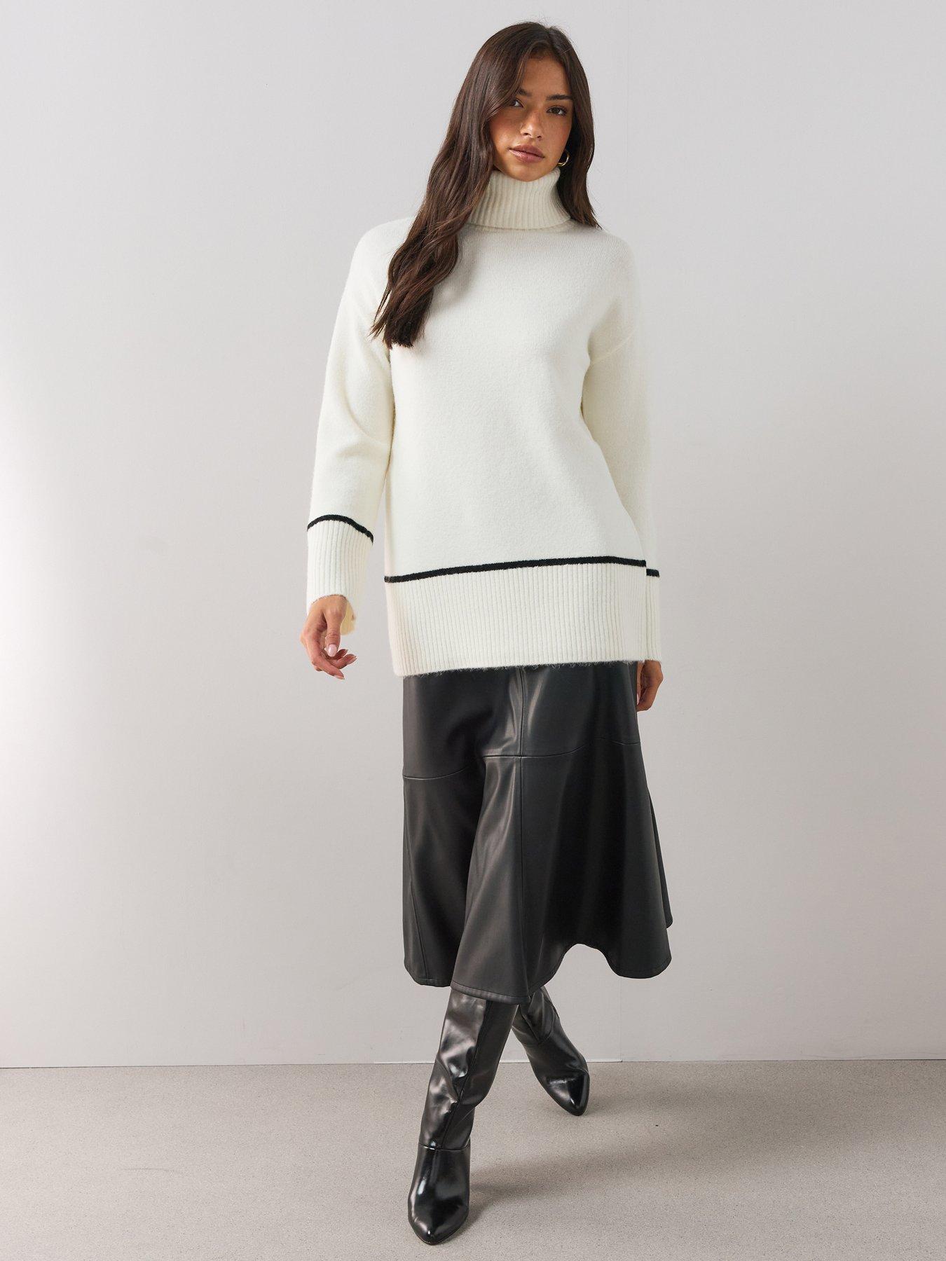 Image 1 of 6 of The Very Collection Womens Cosy Yarn Roll Neck Longline Jumper - Cream