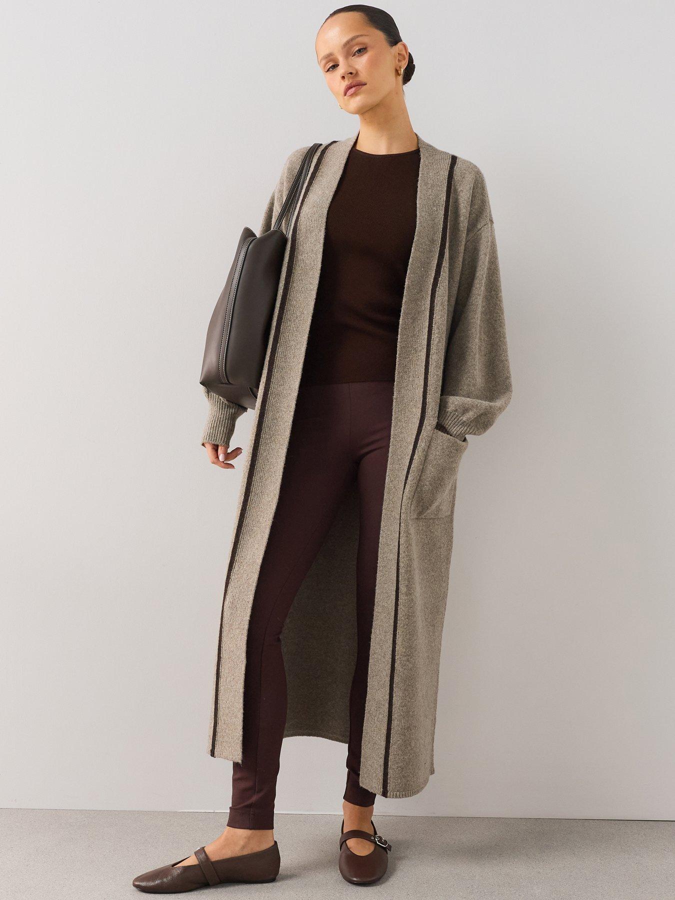 Image 1 of 7 of The Very Collection Edge To Edge Maxi Cardigan With Tipping - Beige