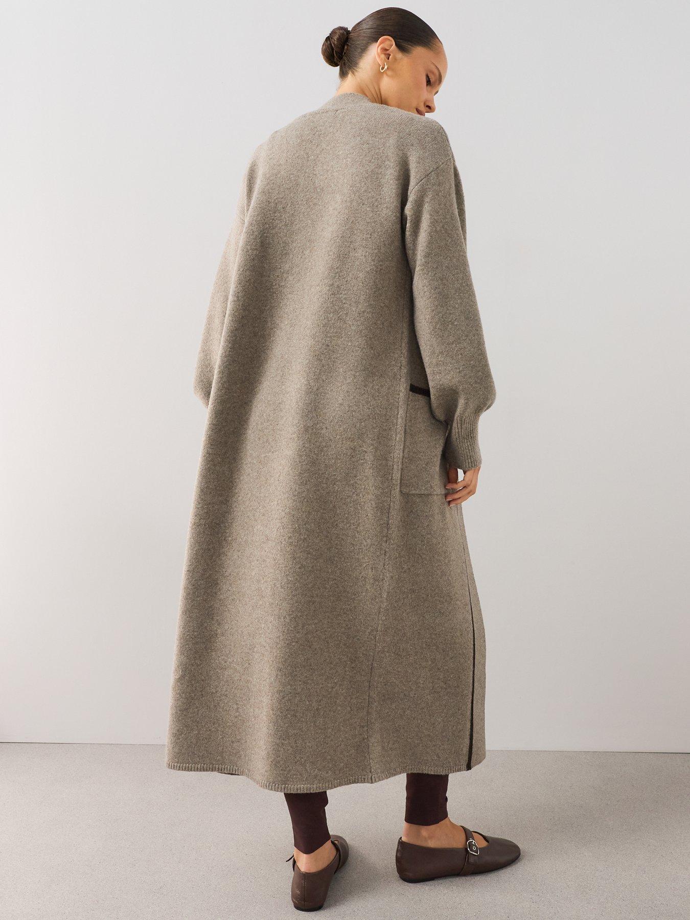 Image 2 of 7 of The Very Collection Edge To Edge Maxi Cardigan With Tipping - Beige