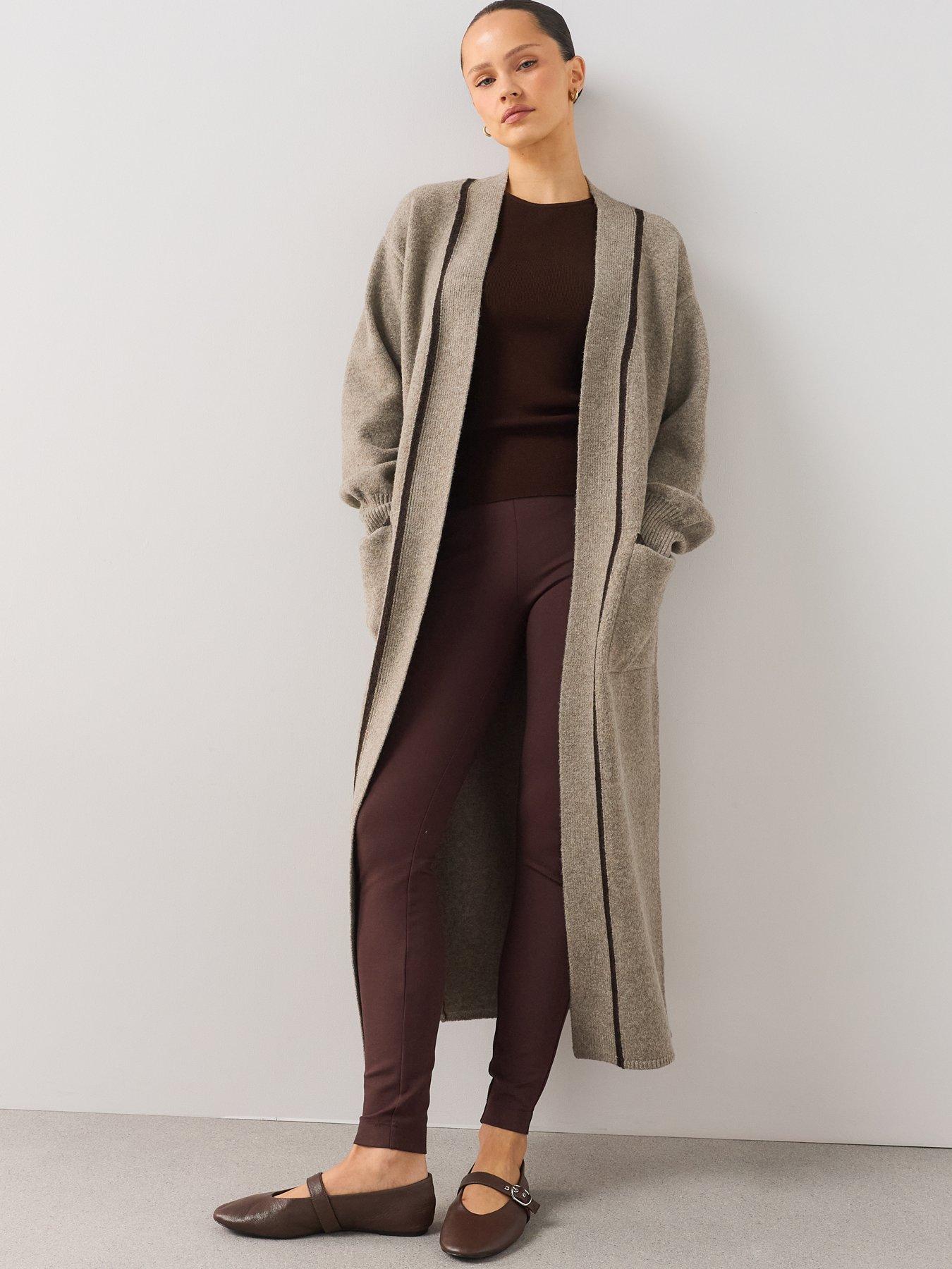 Image 3 of 7 of The Very Collection Edge To Edge Maxi Cardigan With Tipping - Beige
