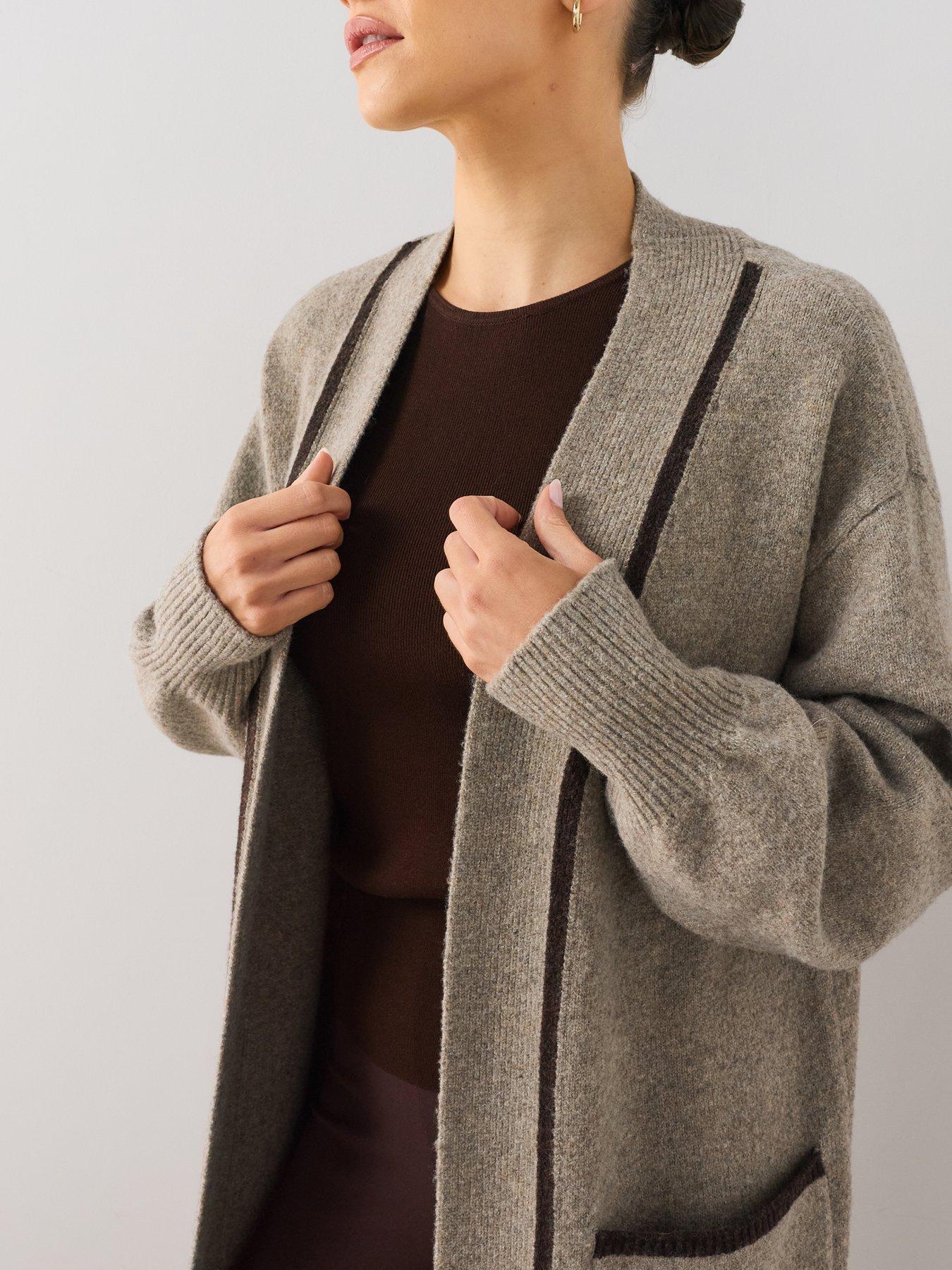 Image 4 of 7 of The Very Collection Edge To Edge Maxi Cardigan With Tipping - Beige