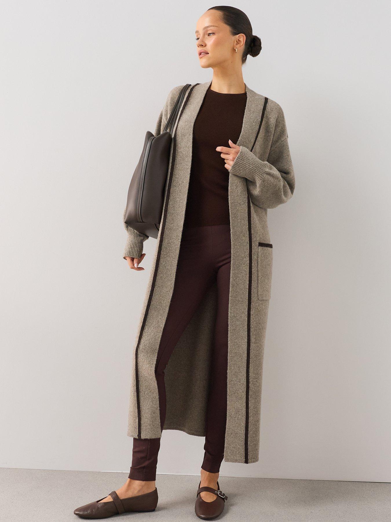 Image 5 of 7 of The Very Collection Edge To Edge Maxi Cardigan With Tipping - Beige