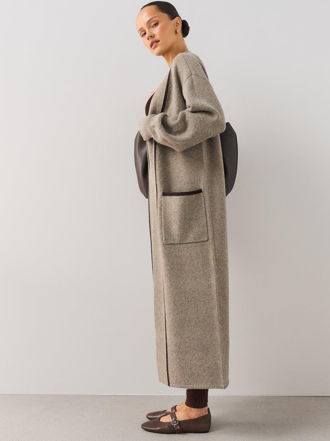 Image 6 of 7 of The Very Collection Edge To Edge Maxi Cardigan With Tipping - Beige