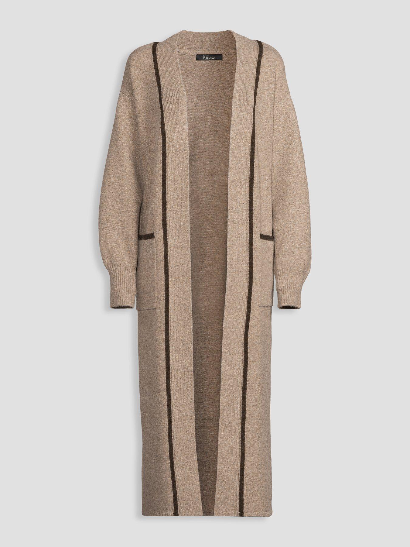 Image 7 of 7 of The Very Collection Edge To Edge Maxi Cardigan With Tipping - Beige