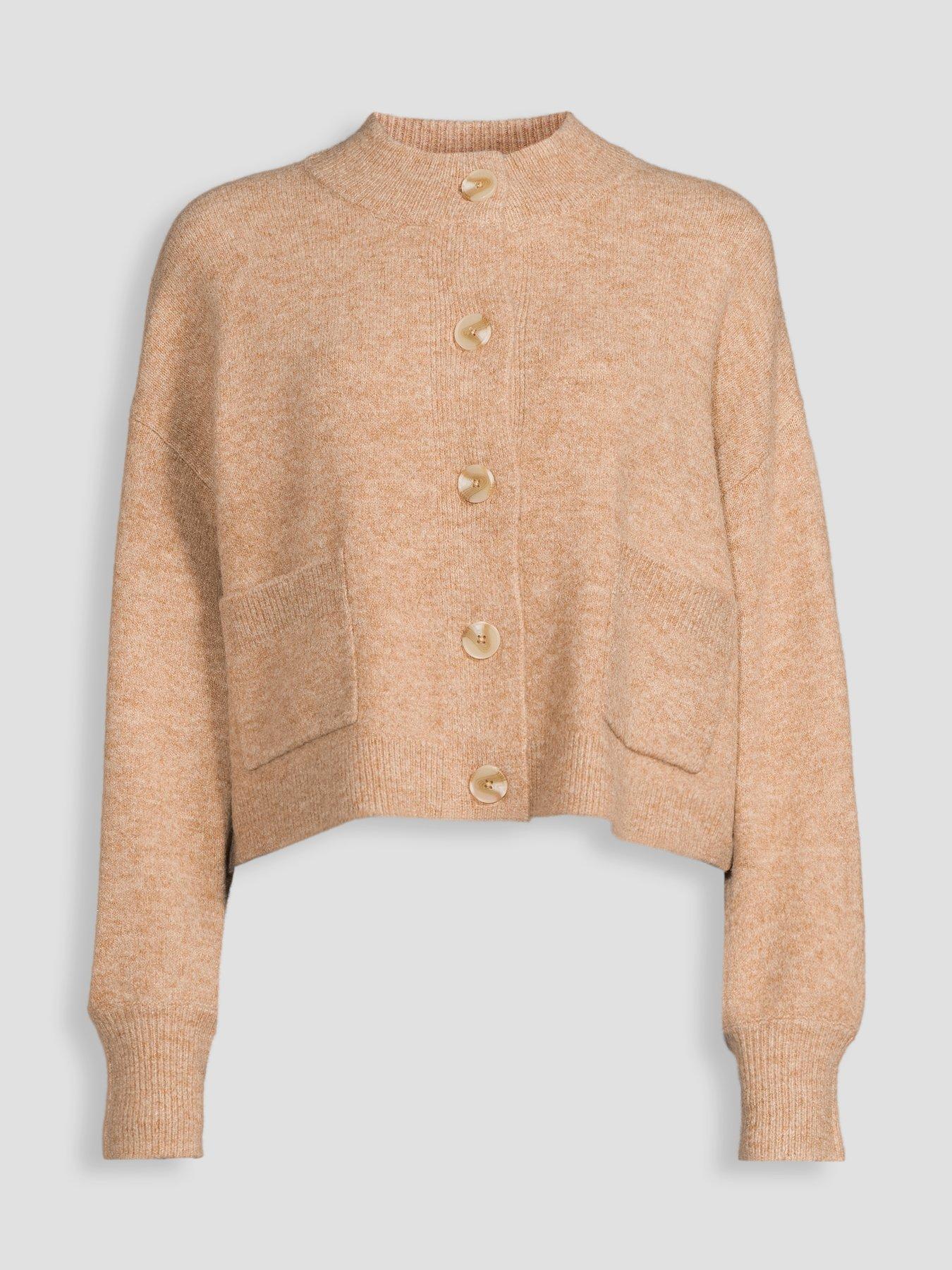 Image 7 of 7 of The Very Collection Style Yarn Crew Neck Cardigan With Wool - Beige