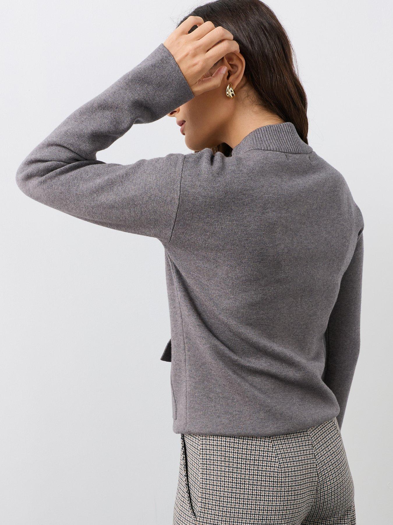 Image 2 of 7 of The Very Collection Funnel Neck Zip Through Knitted Jacket - Grey
