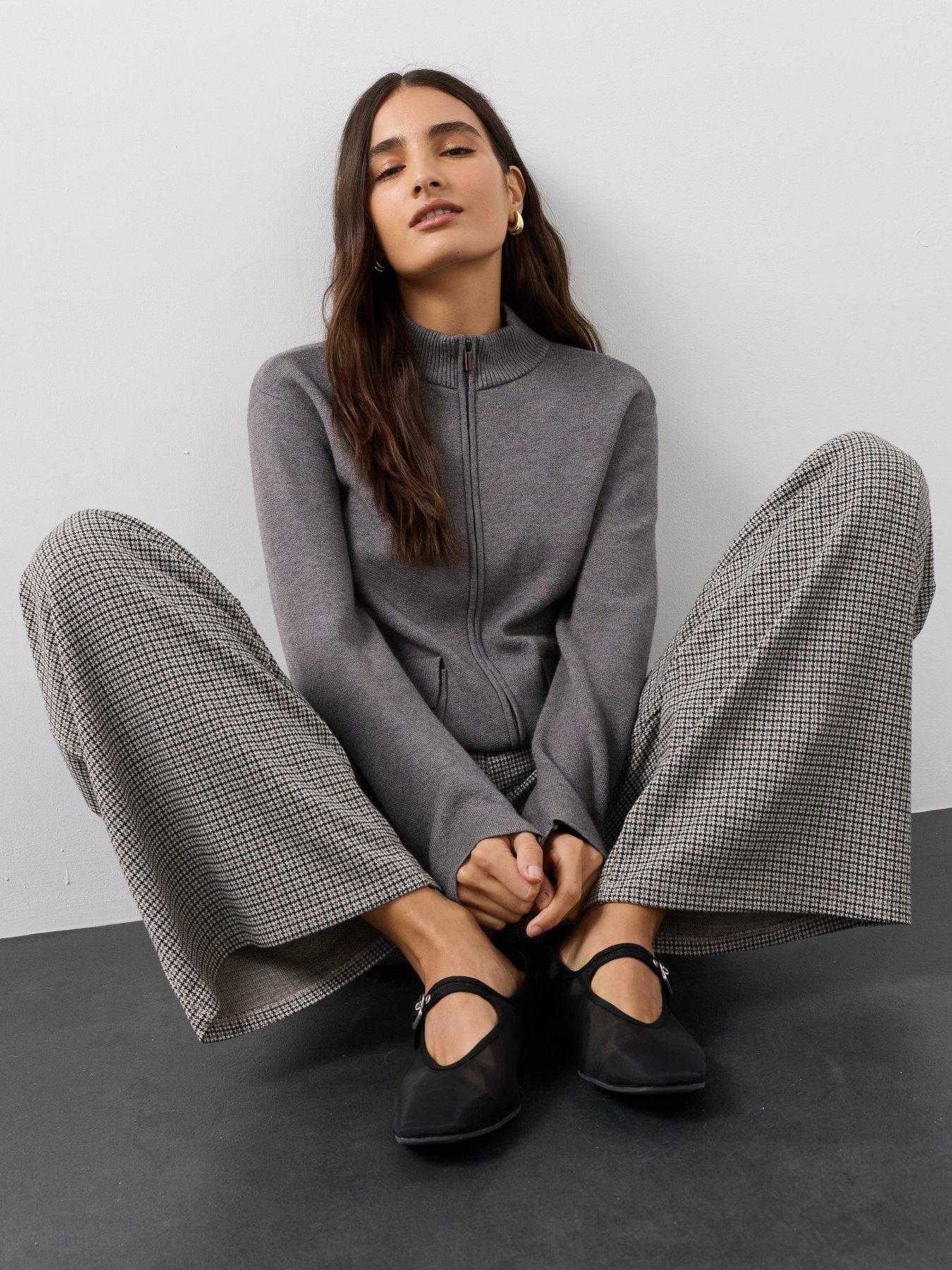 Image 4 of 7 of The Very Collection Funnel Neck Zip Through Knitted Jacket - Grey