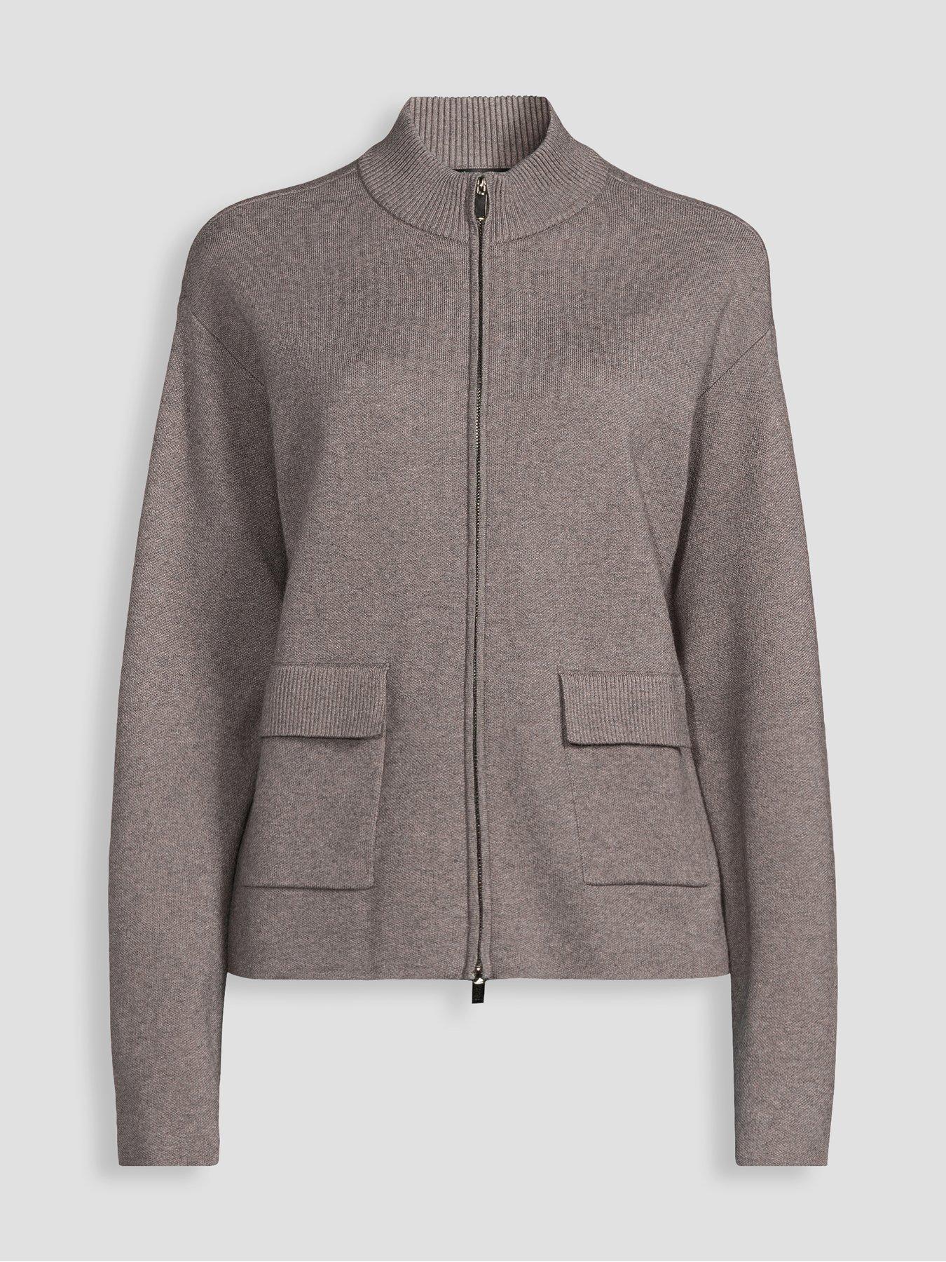 Image 7 of 7 of The Very Collection Funnel Neck Zip Through Knitted Jacket - Grey
