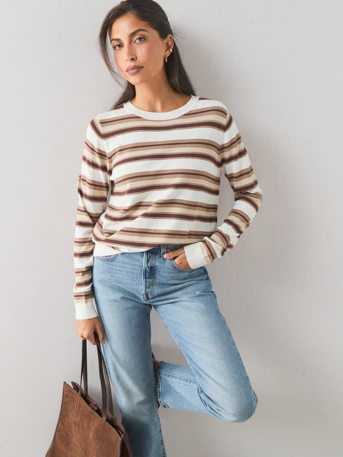 The Very Collection Classic Comfort Relaxed Crew Neck Stripe Jumper - Neutral