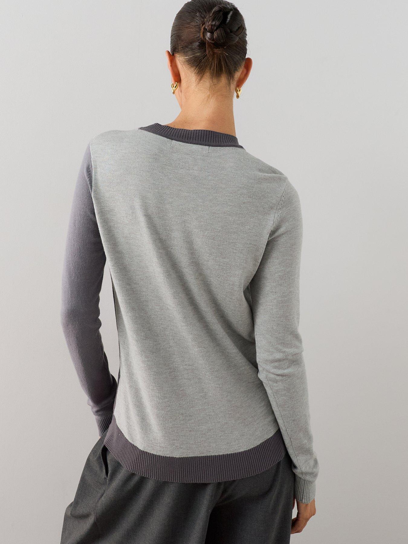 Image 2 of 7 of The Very Collection Classic Comfort Crew Neck Colour Block Jumper - Light Grey