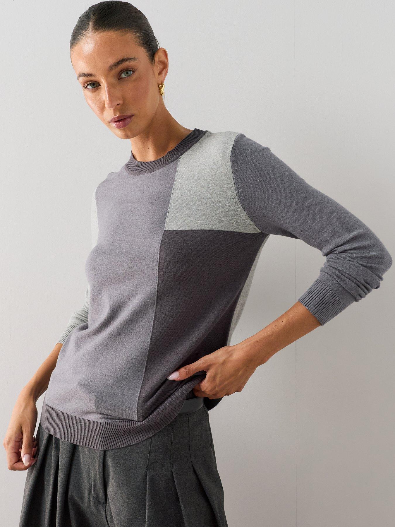 Image 4 of 7 of The Very Collection Classic Comfort Crew Neck Colour Block Jumper - Light Grey