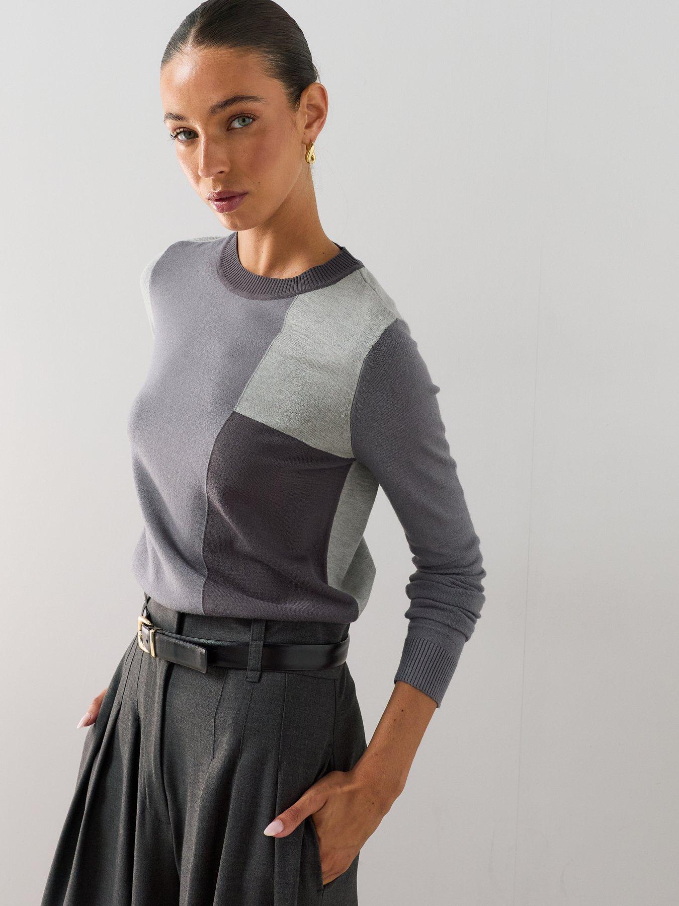 Image 5 of 7 of The Very Collection Classic Comfort Crew Neck Colour Block Jumper - Light Grey