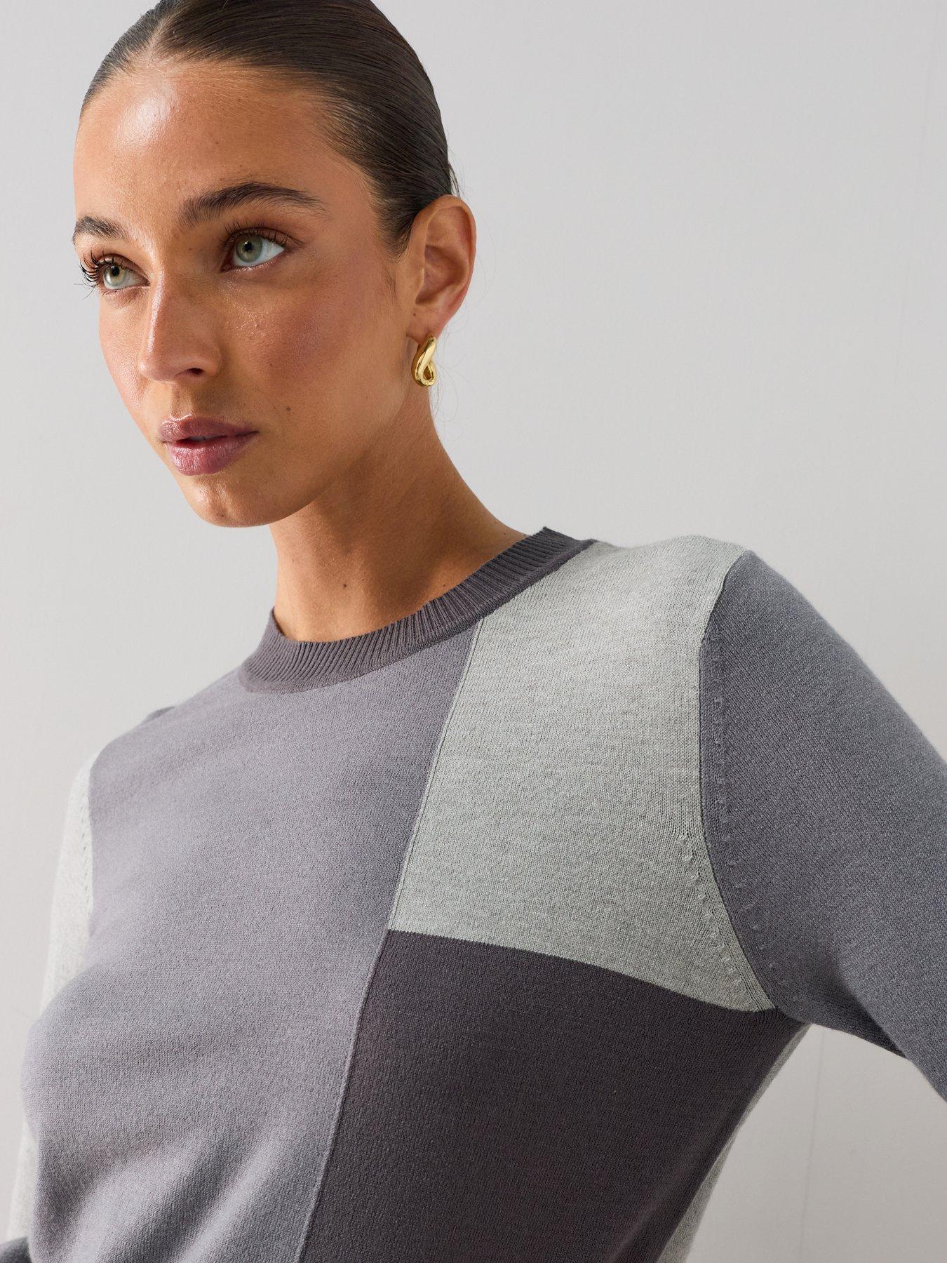 Image 6 of 7 of The Very Collection Classic Comfort Crew Neck Colour Block Jumper - Light Grey