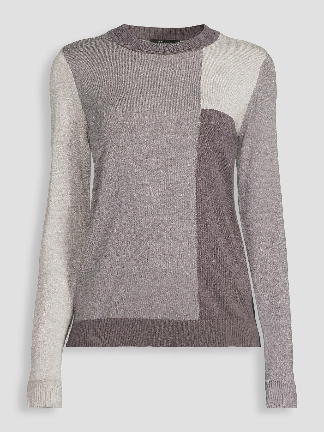 Image 7 of 7 of The Very Collection Classic Comfort Crew Neck Colour Block Jumper - Light Grey
