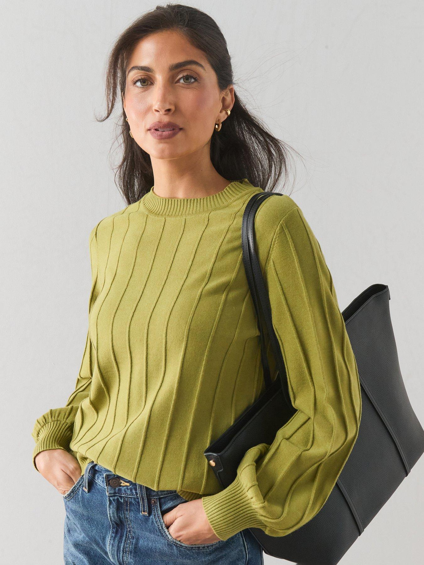 Image 1 of 7 of The Very Collection Classic Comfort Crew Neck Stitch Interest Jumper - Green