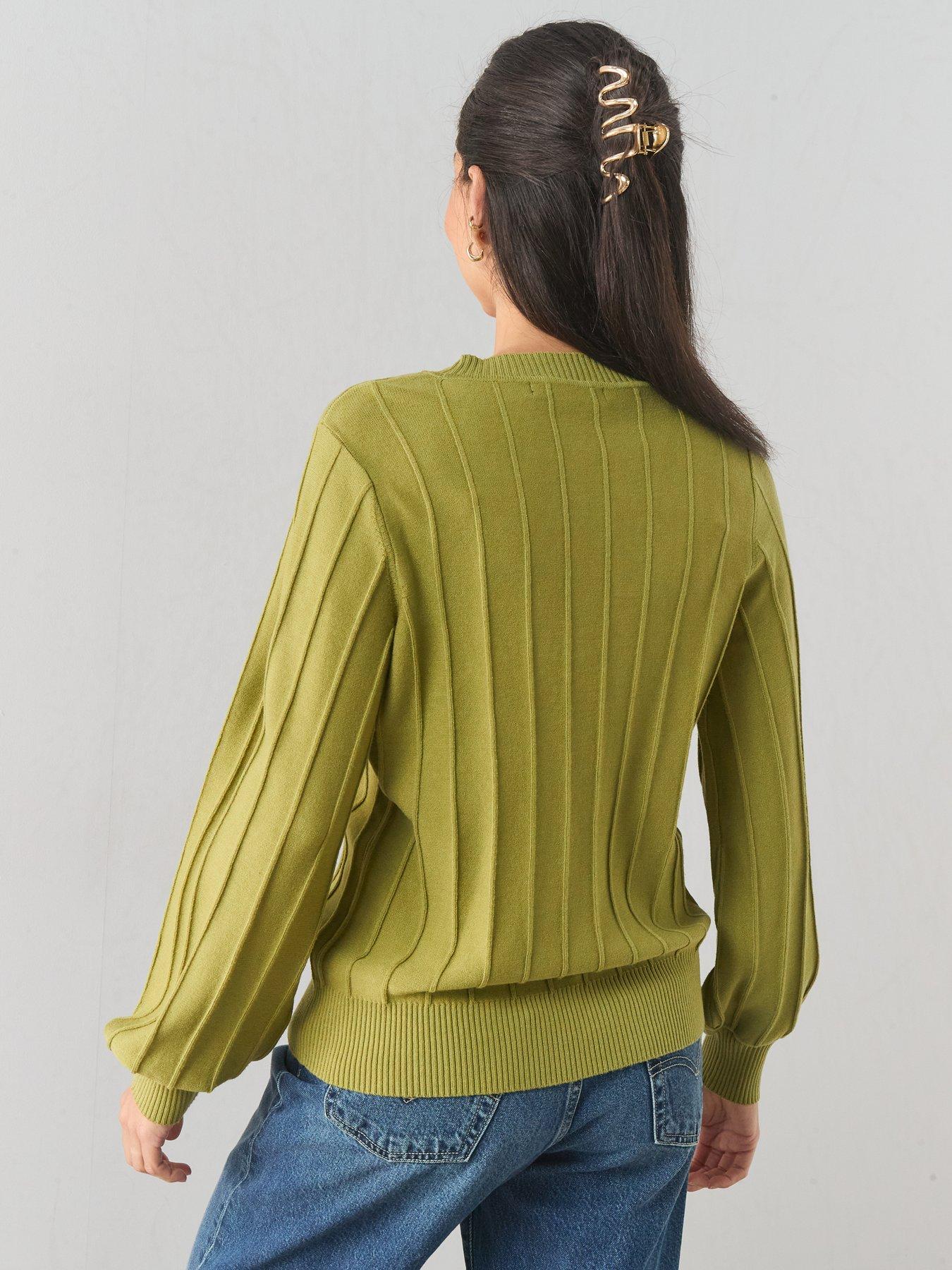 Image 2 of 7 of The Very Collection Classic Comfort Crew Neck Stitch Interest Jumper - Green