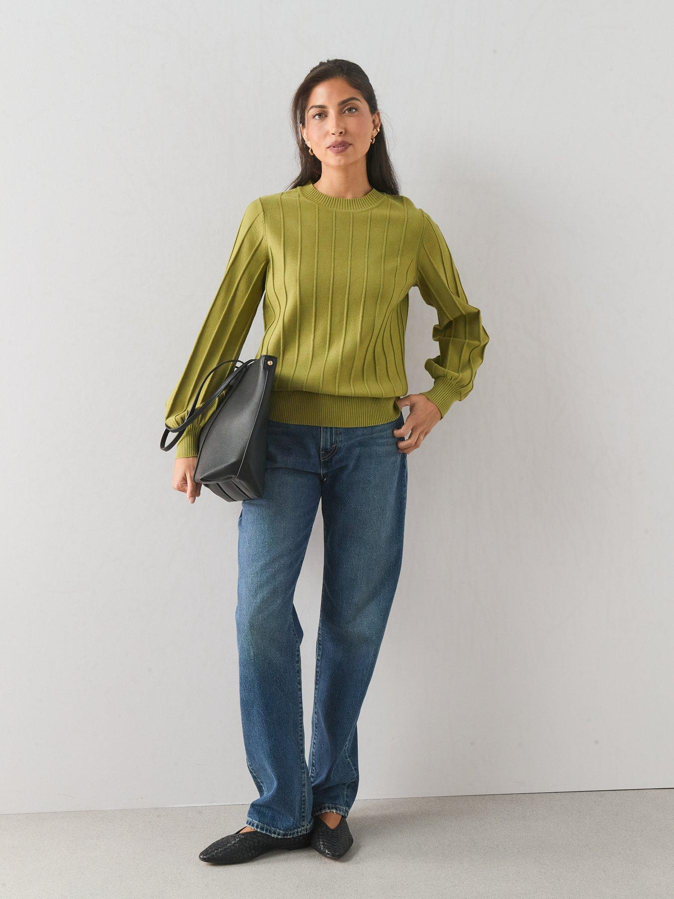 Image 3 of 7 of The Very Collection Classic Comfort Crew Neck Stitch Interest Jumper - Green