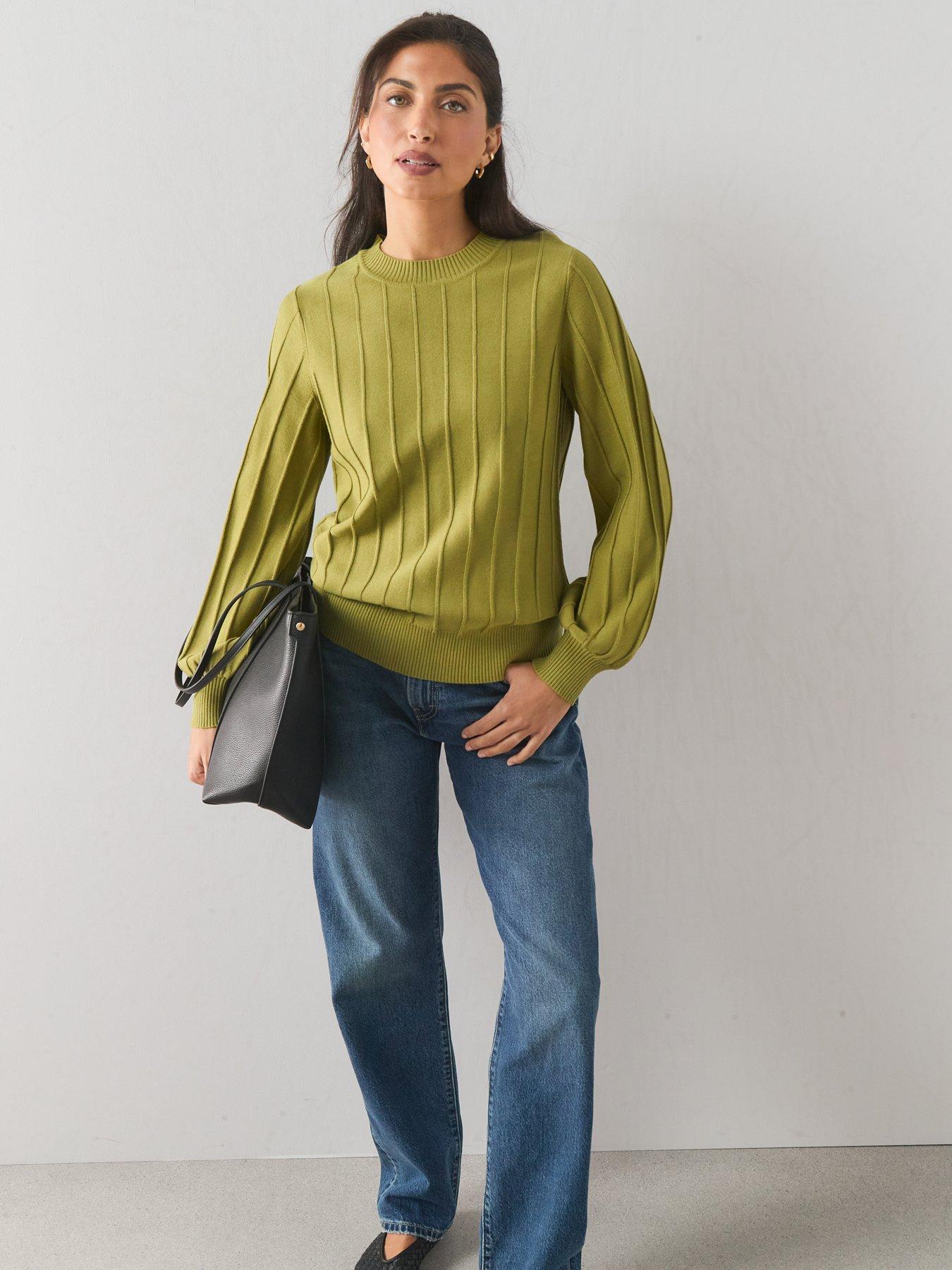 Image 5 of 7 of The Very Collection Classic Comfort Crew Neck Stitch Interest Jumper - Green
