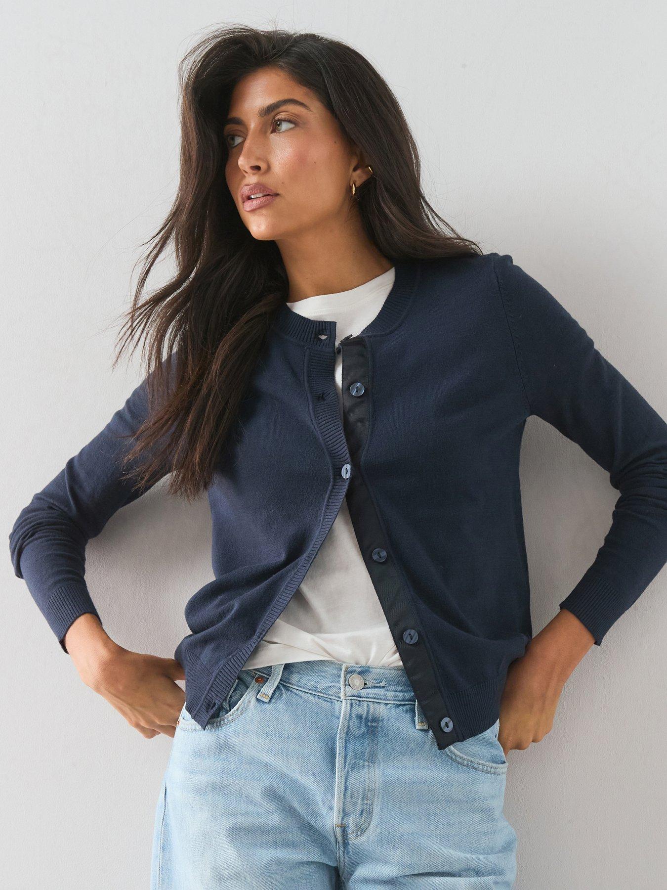 The Very Collection Classic Comfort Crew Neck Cardigan - Navy