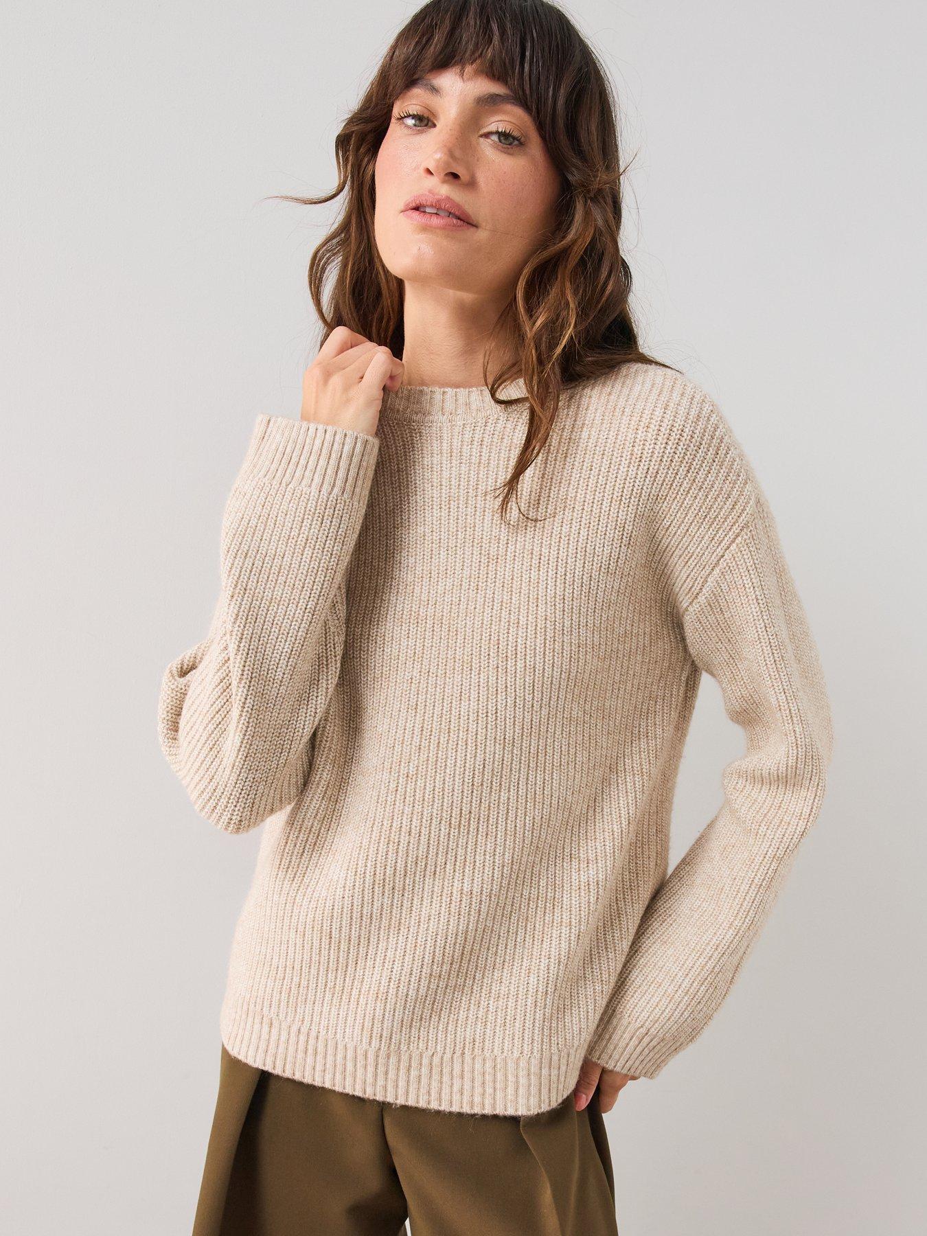 Image 4 of 7 of The Very Collection Timeless Yarn Crew Neck Jumper - Beige