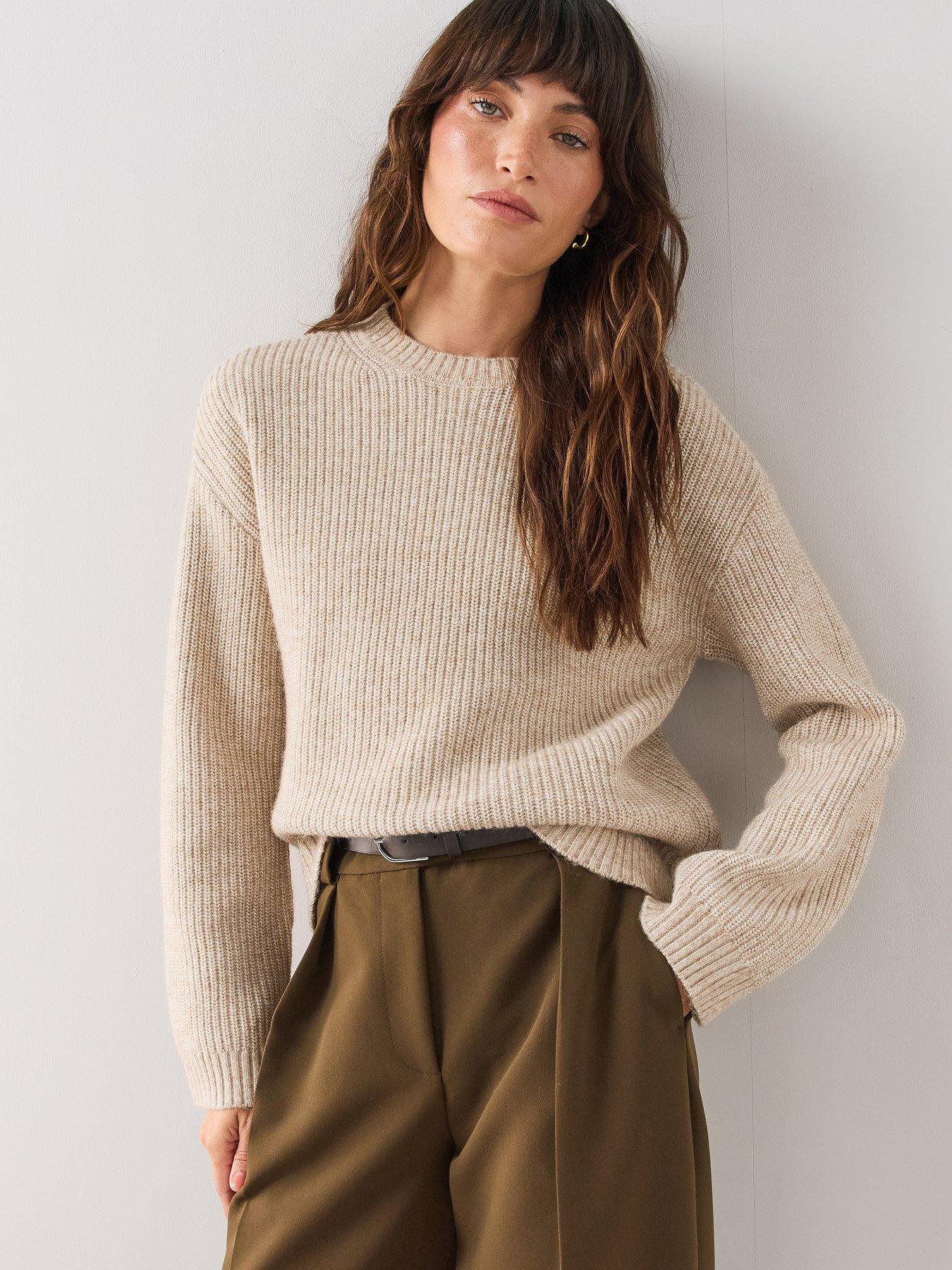 Image 5 of 7 of The Very Collection Timeless Yarn Crew Neck Jumper - Beige