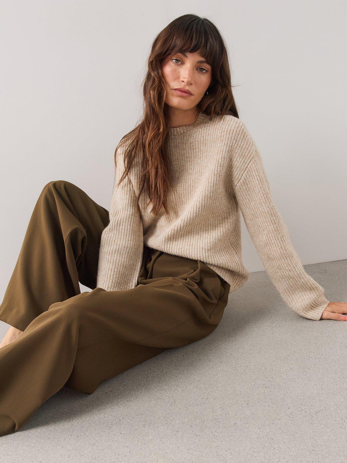Image 6 of 7 of The Very Collection Timeless Yarn Crew Neck Jumper - Beige