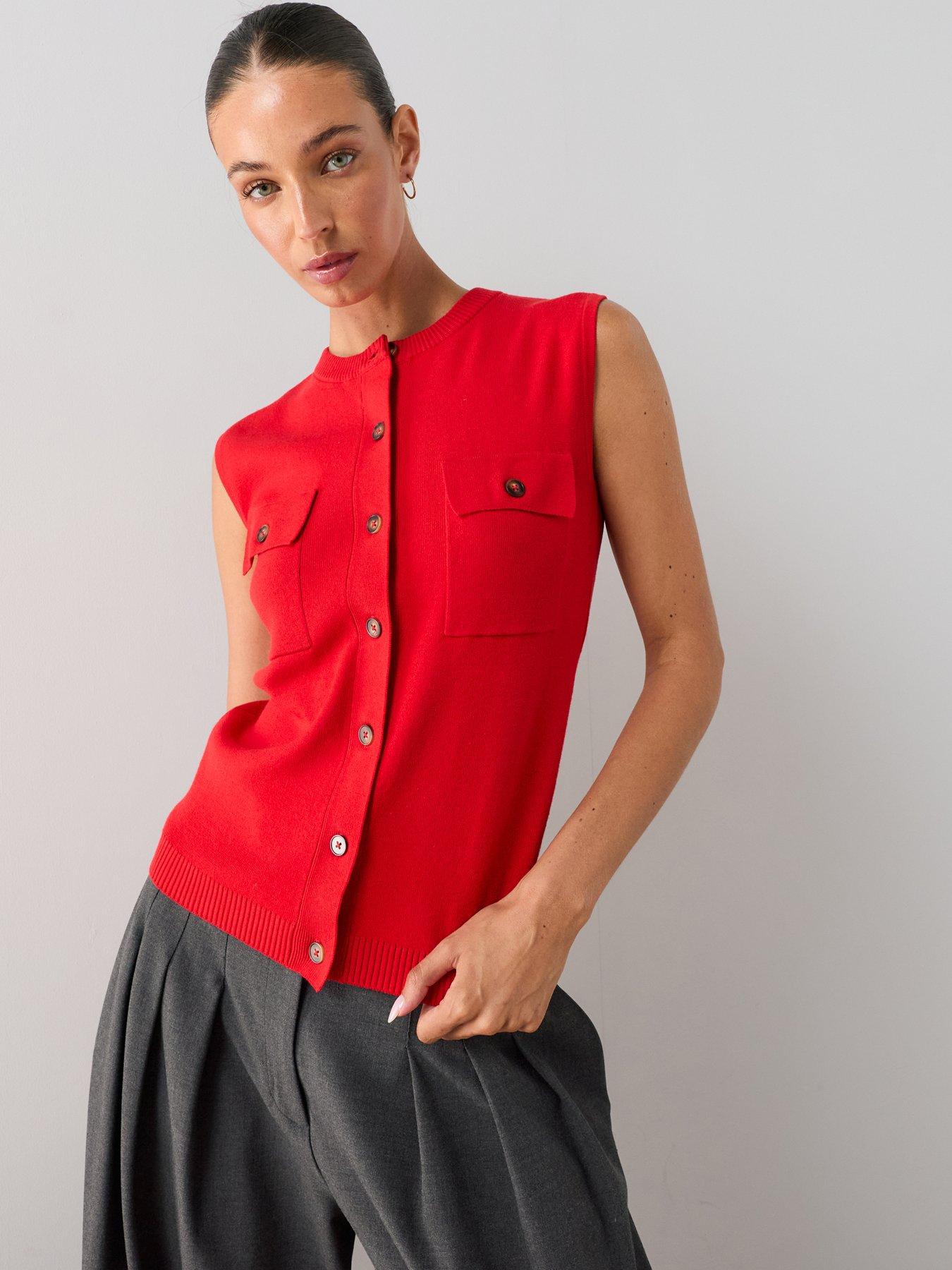 The Very Collection Classic Comfort Button Through Knitted Tank - Red
