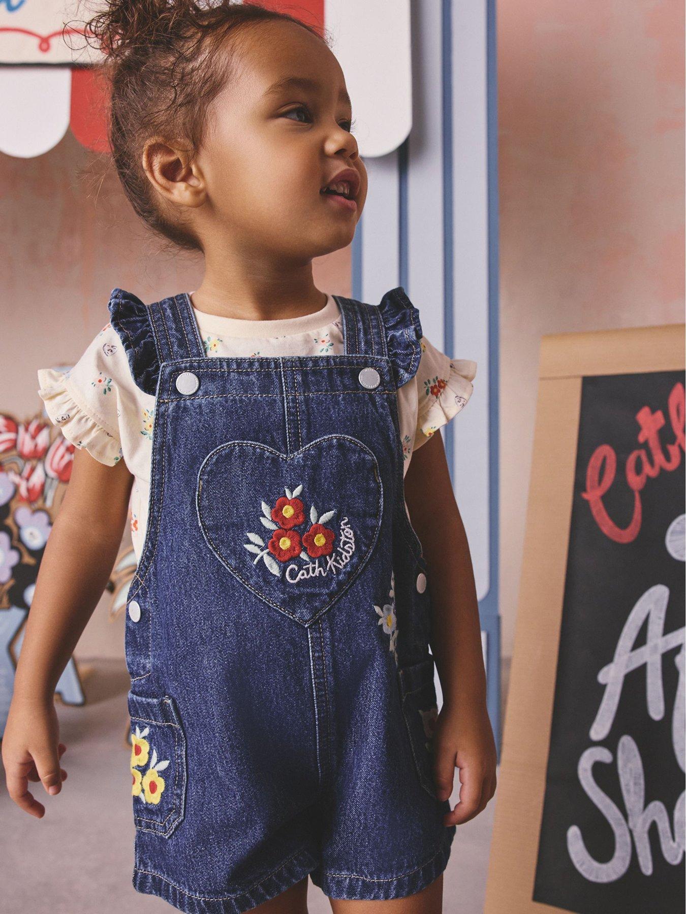 Image 1 of 7 of Cath Kidston Younger Girls Floral Embroidered Dungaree Set - Multi