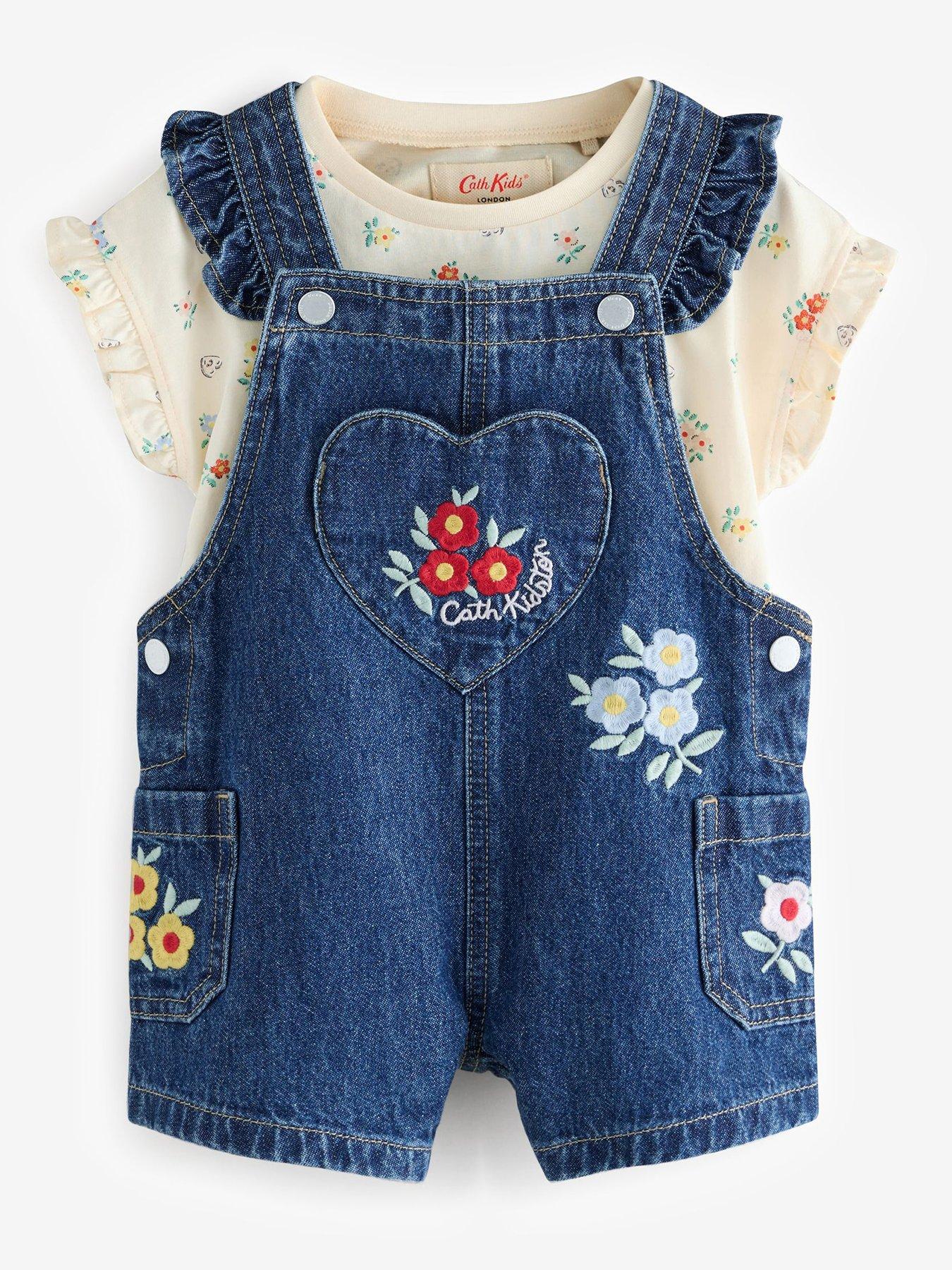 Image 2 of 7 of Cath Kidston Younger Girls Floral Embroidered Dungaree Set - Multi