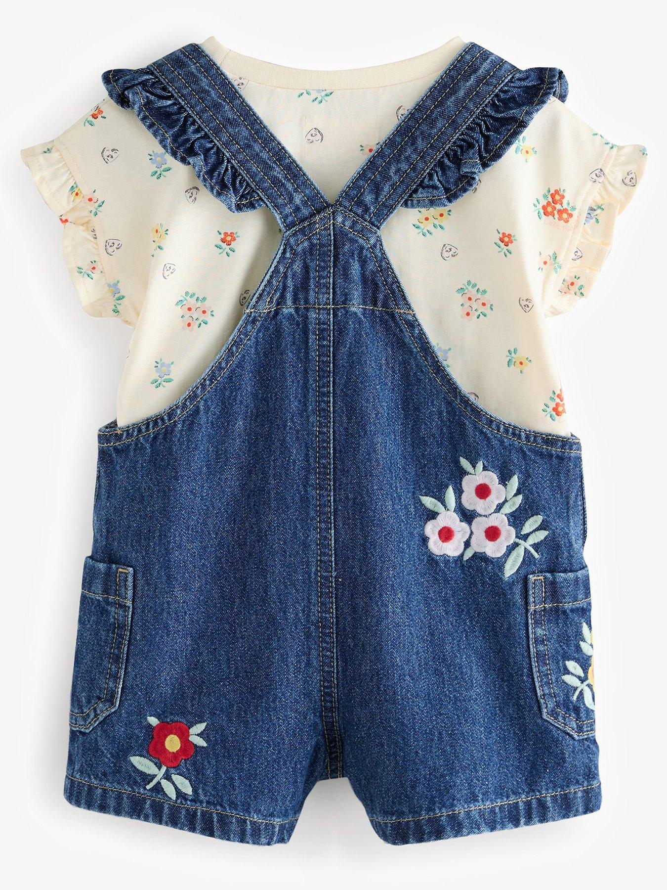 Image 3 of 7 of Cath Kidston Younger Girls Floral Embroidered Dungaree Set - Multi