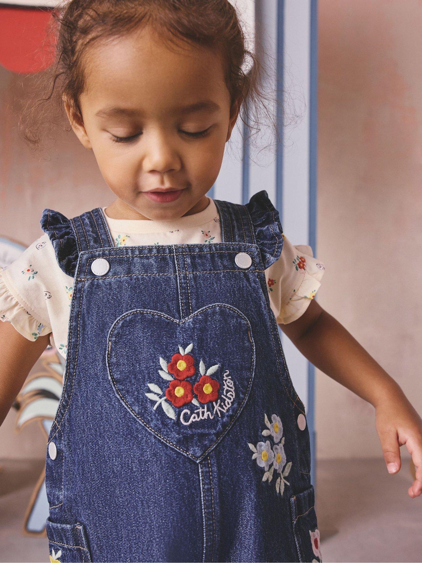 Image 4 of 7 of Cath Kidston Younger Girls Floral Embroidered Dungaree Set - Multi