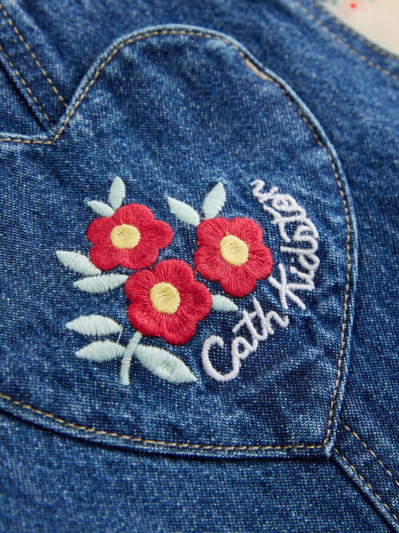 Image 6 of 7 of Cath Kidston Younger Girls Floral Embroidered Dungaree Set - Multi