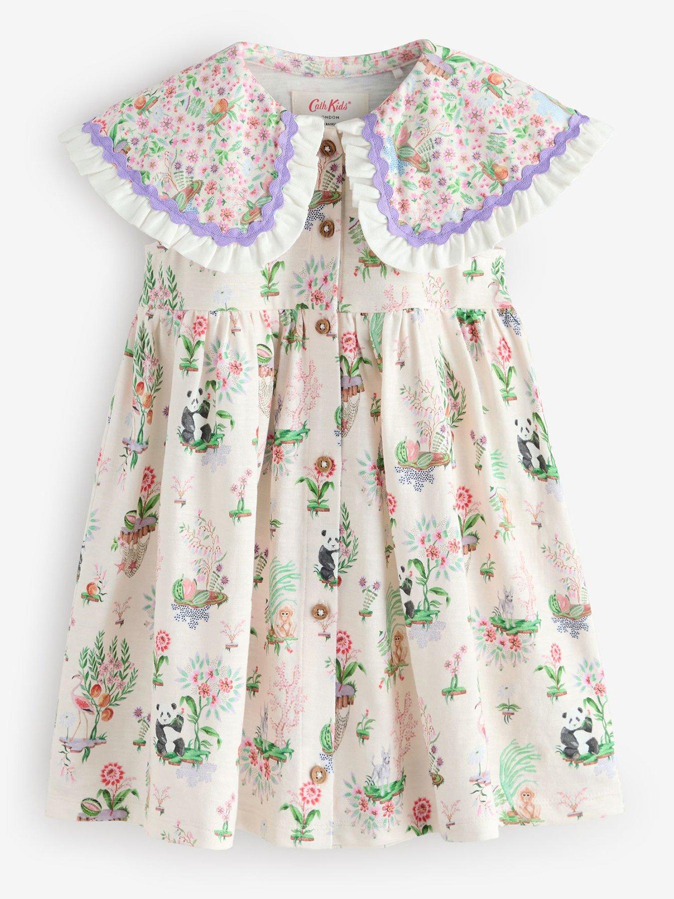 Image 1 of 5 of Cath Kidston Panda &amp; Floral Print Dress - Cream