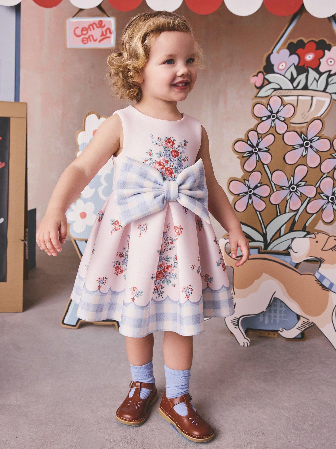 Cath Kidston Younger Girls Floral Bow Scuba Dress - Pink