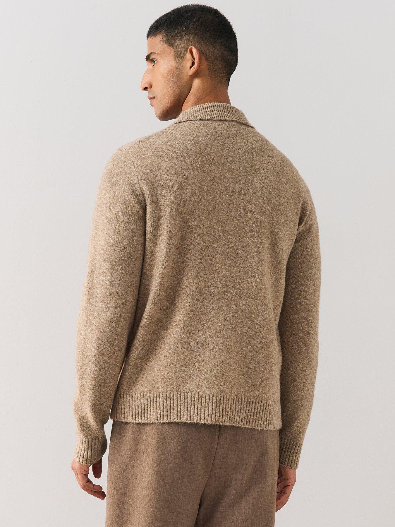 Image 2 of 6 of The Very Collection Mens Collared Wool Blend Zip Through Knitted Jacket - Brown